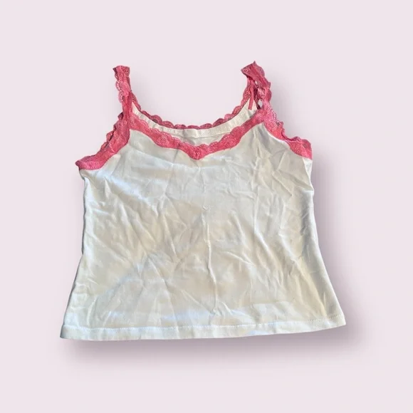 Set Of Two Women's Unbranded White And Pink Lace Trim Camisoles - Picture 2 of 12